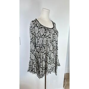 Ivy Jane Floral Peasant Tunic Women S Black Boho Bell Sleeve Top